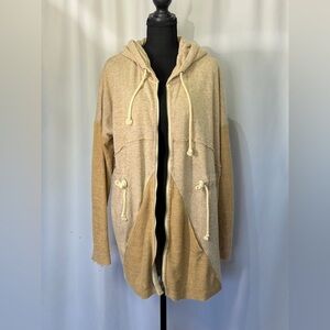 Cozy Two-Tone Hooded Pea Coat fit and flare Cardigan in Beige & Camel